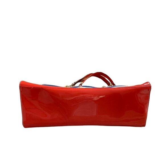 Anne Klein Mix Media Stripe/Denim/Leather Graphic Print Tote Handbag 250G - Picture 4 of 12